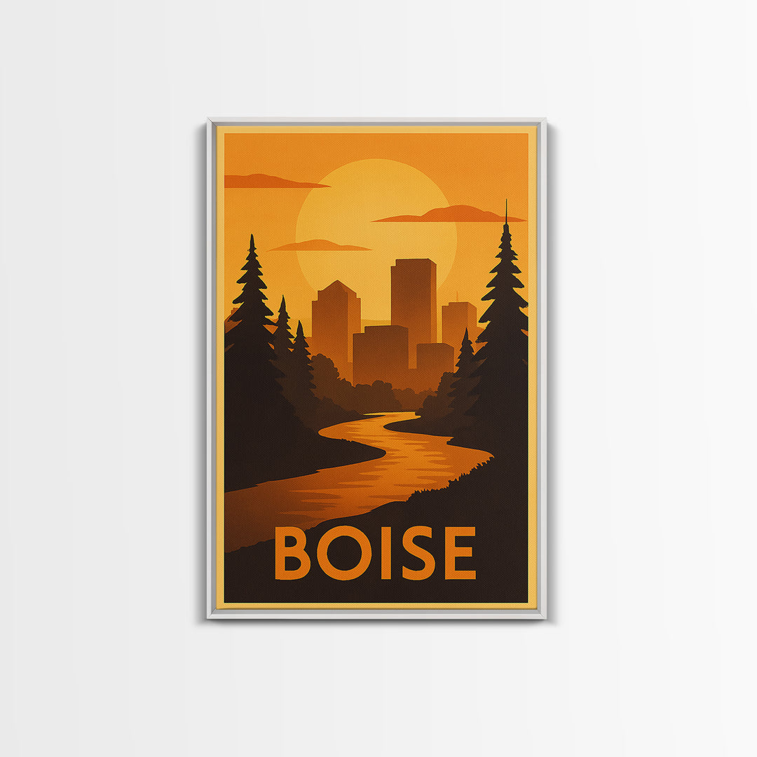 Boise Travel Poster, Canvas Print, Gold Art Deco Poster Art, Boise Wall Art, City Illustration, City Art Print, Gift For Travelers