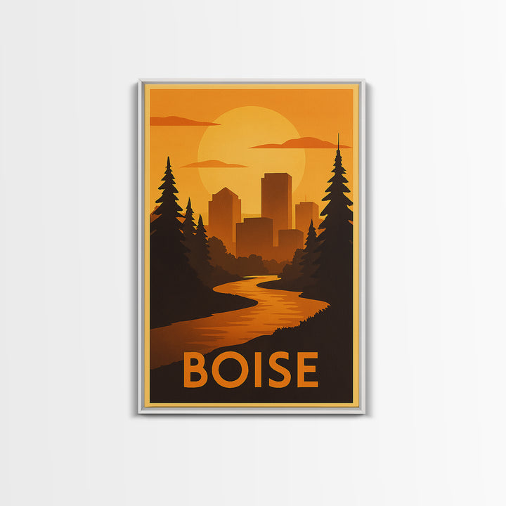Boise Travel Poster, Canvas Print, Gold Art Deco Poster Art, Boise Wall Art, City Illustration, City Art Print, Gift For Travelers