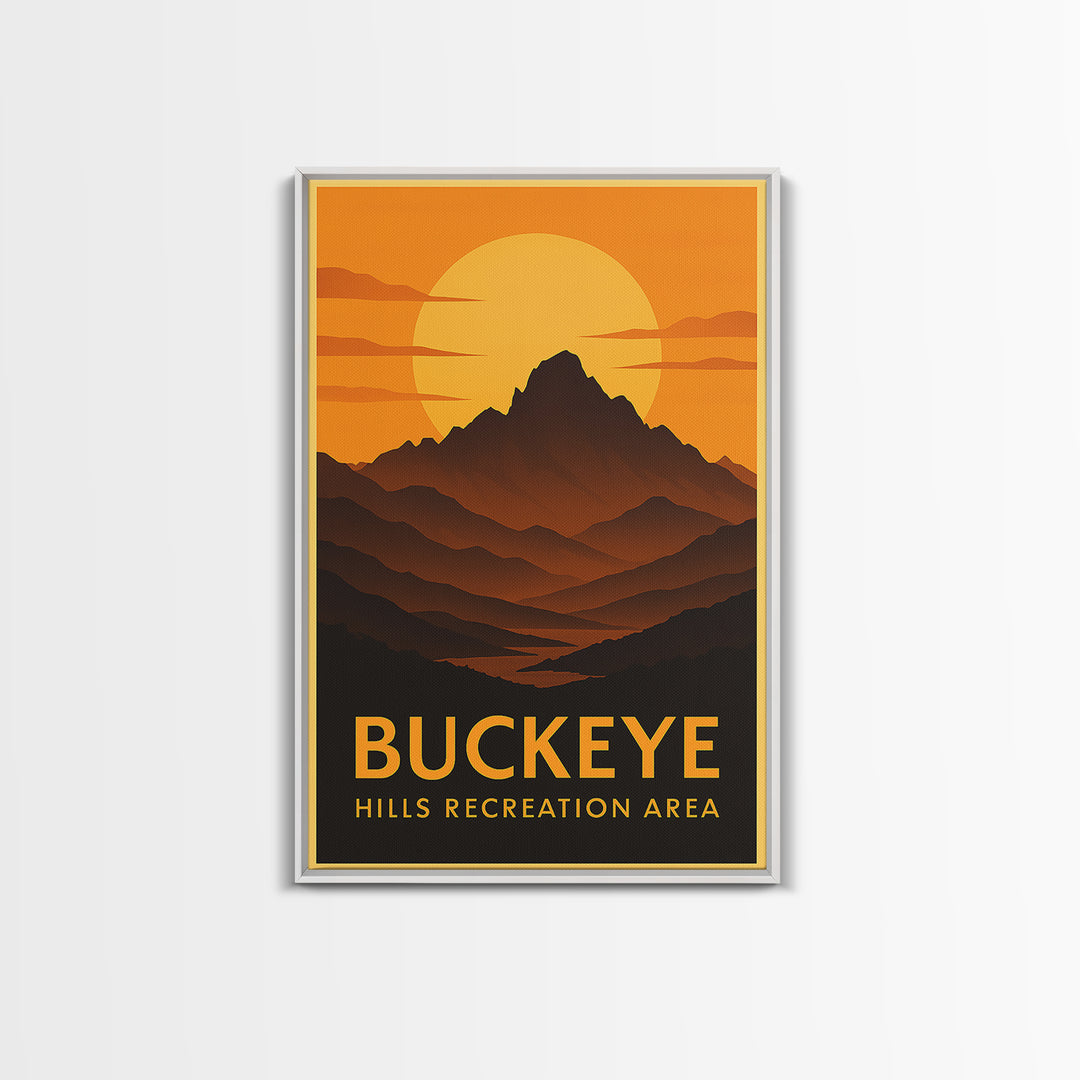 Buckeye Travel Poster, Canvas Print, Warm Sunset Silhouette Art, Buckeye Travel Art, Travel Wall Art, Eclectic Wall Decor, City Art Print