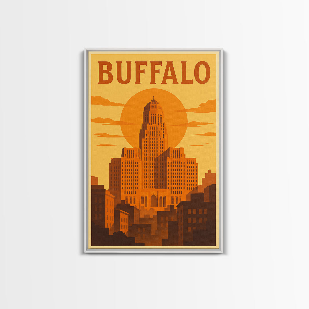 Buffalo New York Travel Poster, Canvas Print, Golden Travel Poster Art, Buffalo Art Print, Wanderlust Decor, Modern Wall Decor, Wall Art