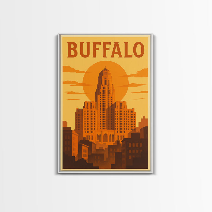 Buffalo New York Travel Poster, Canvas Print, Golden Travel Poster Art, Buffalo Art Print, Wanderlust Decor, Modern Wall Decor, Wall Art