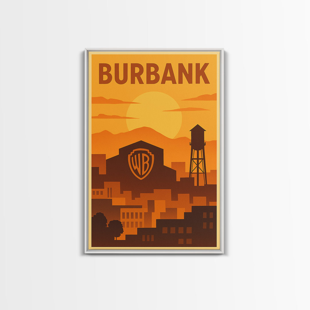 Burbank California Travel Poster, Canvas Print, Gold Art Deco Poster Art, Burbank Wall Art, Skyline Art, Poster Art, Gift For Travelers