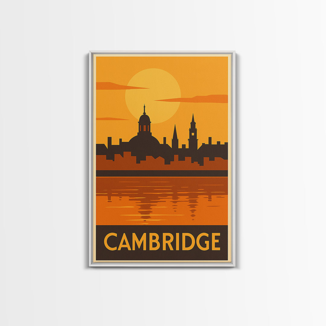 Cambridge Travel Poster, Canvas Print, Gold Art Deco Poster Art, Cambridge Art Print, Fine Art Print, Home Office Decor, Travel Wall Art