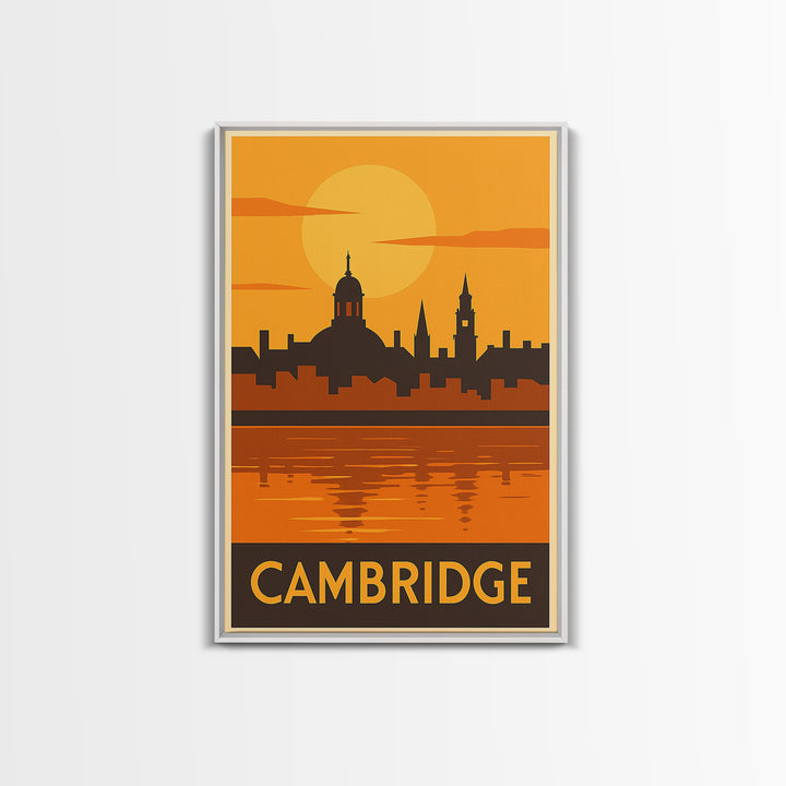 Cambridge Travel Poster, Canvas Print, Gold Art Deco Poster Art, Cambridge Art Print, Fine Art Print, Home Office Decor, Travel Wall Art