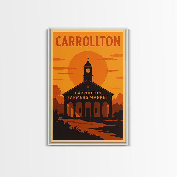 Carrollton Texas Travel Poster, Framed Canvas Print, Golden Travel Poster Art, Carrollton City Art, Home Office Decor, Retro Travel Print