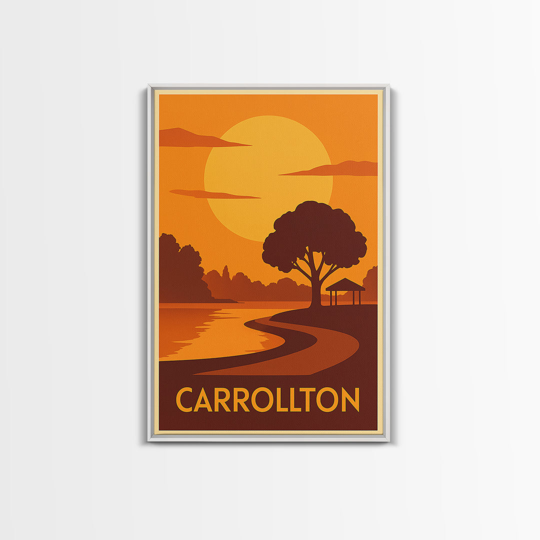 Carrollton Travel Poster, Canvas Print, Gold Art Deco Poster Art, Carrollton Art Print, Wanderlust Decor, Watercolor Downtown Skyline