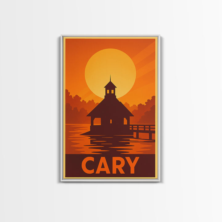Cary Travel Poster, Framed Canvas Print, Golden Travel Poster Art, Cary City Art, City Travel Prints, Retro Travel Print, City Art Print