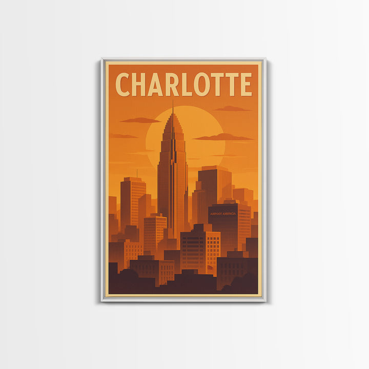 Charlotte North Carolina Travel Poster, Canvas Print, Gold Art Deco Poster Art, Charlotte Travel Art, Eclectic Wall Decor, Travel Wall Art