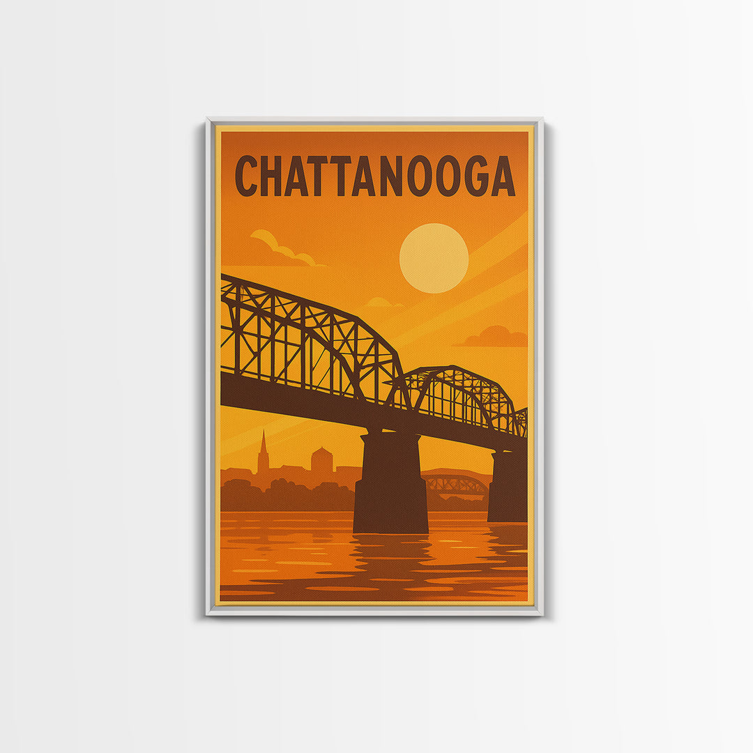 Chattanooga Tennessee Travel Poster, Canvas Print, Vintage Deco Wall Art, Chattanooga Art Print, Vintage City Poster, Skyline Art, Wall Art