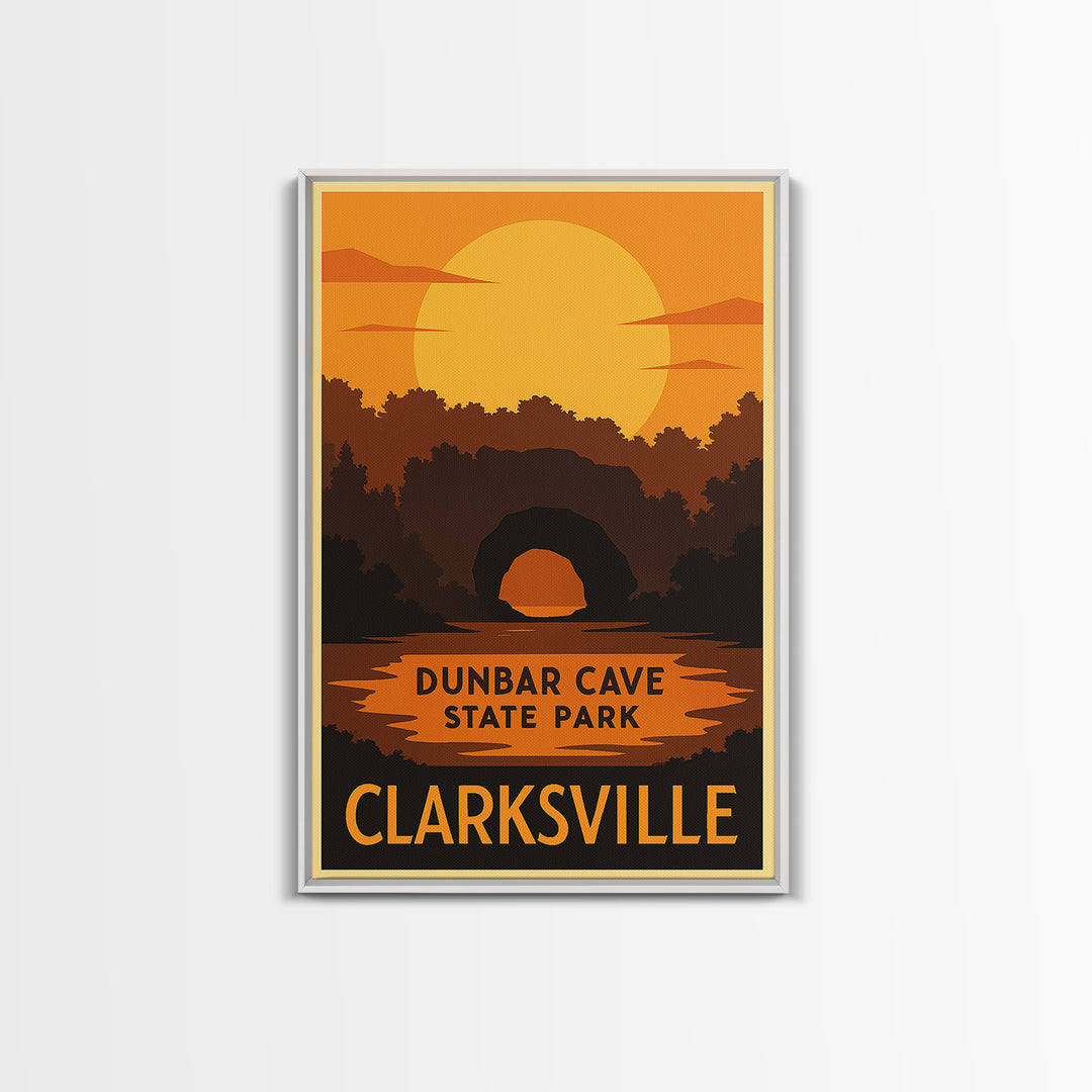 Clarksville Travel Poster, Canvas Print, Warm Sunset Silhouette Art, Clarksville Wall Art, Modern Wall Decor, City Illustration