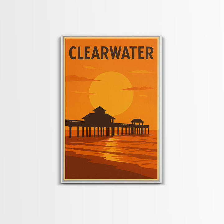 Clearwater Florida Travel Poster, Canvas Print, Warm Sunset Silhouette Art, Clearwater Poster Print, Wall Art, Gift For Travelers