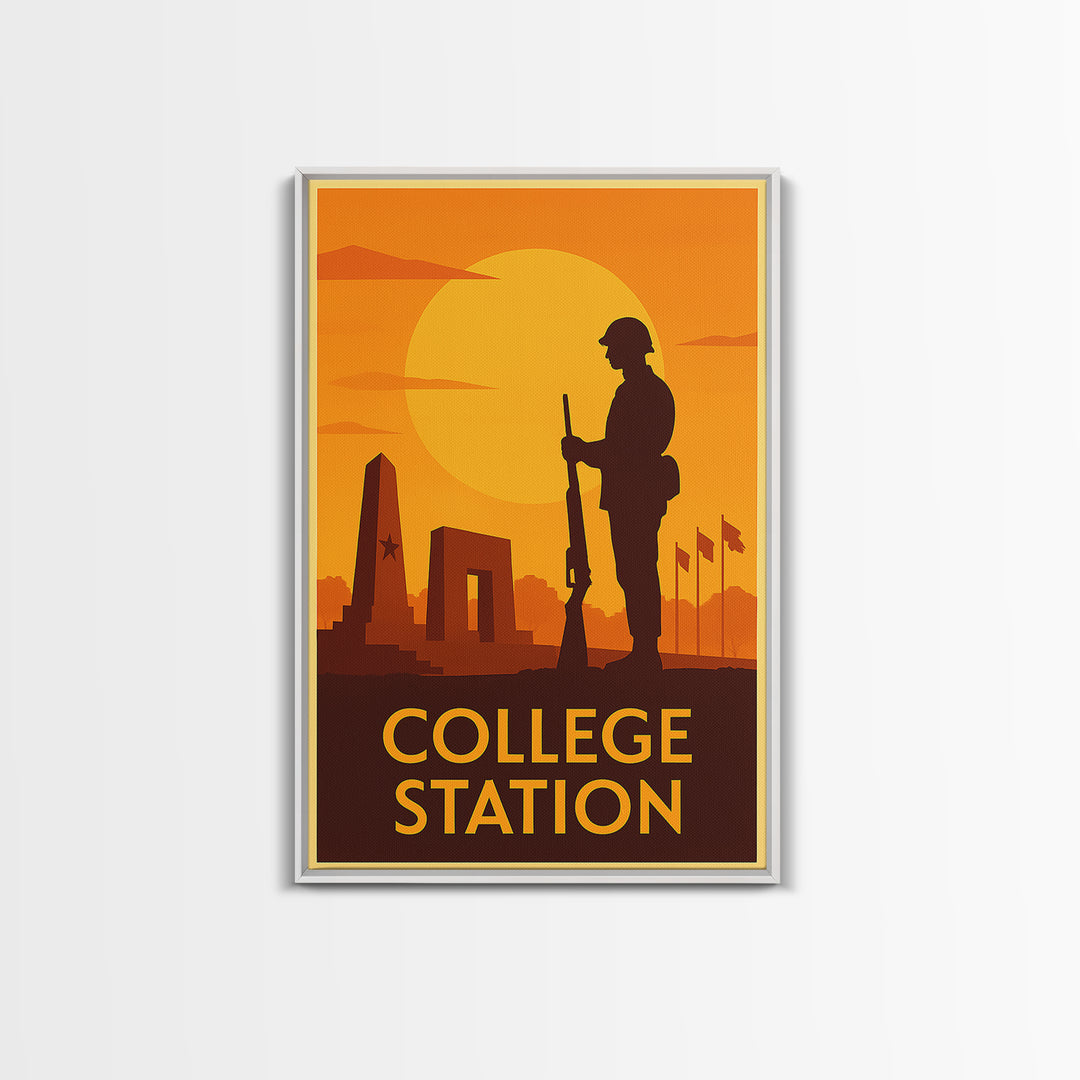 College Station Travel Poster, Canvas Print, Gold Art Deco Poster Art, College Station Poster Print, Living Room Wall Art, Travel Wall Art