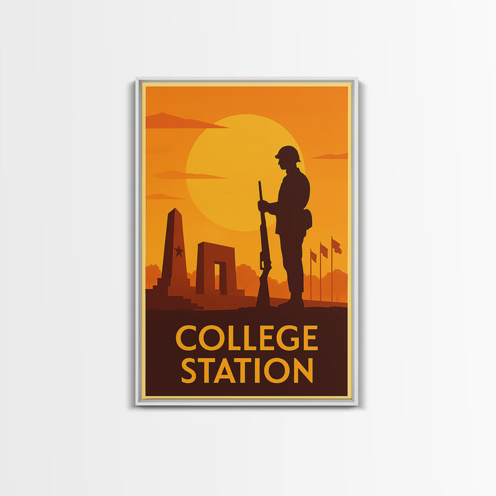College Station Travel Poster, Canvas Print, Gold Art Deco Poster Art, College Station Poster Print, Living Room Wall Art, Travel Wall Art