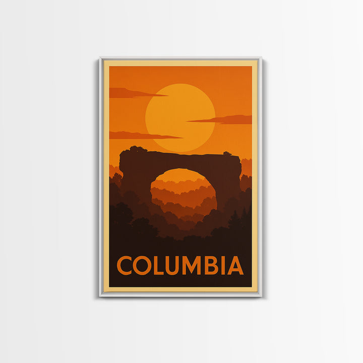 Columbia Travel Poster, Canvas Print, Warm Sunset Silhouette Art, Columbia City Art, Retro Travel Print, Eclectic Wall Decor, Wall Art