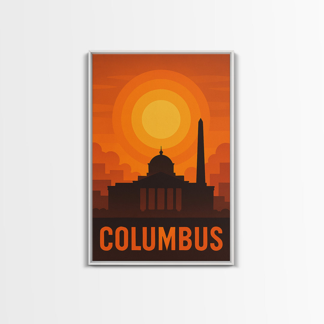 Columbus Travel Poster, Canvas Print, Golden Travel Poster Art, Columbus City Art, Living Room Wall Art, Vintage City Poster, Poster Art