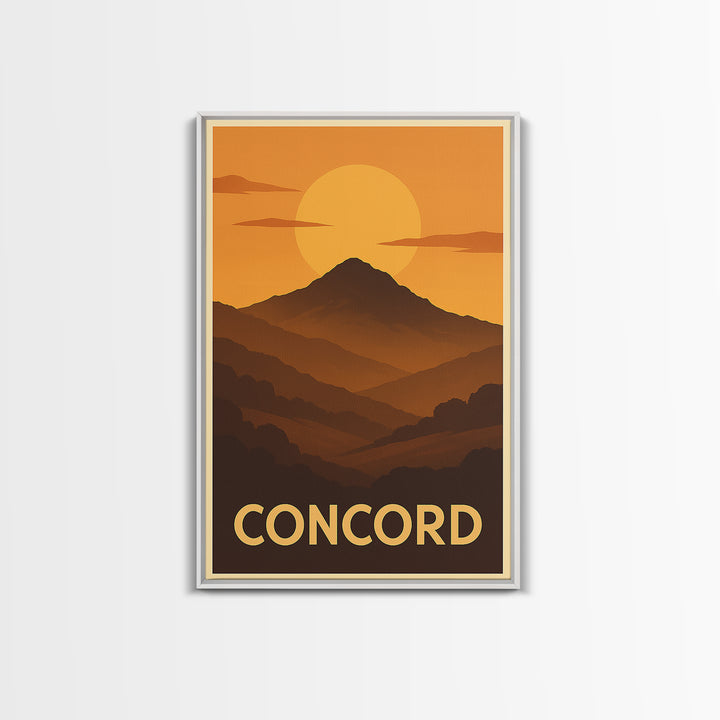 Concord Travel Poster, Canvas Print, Warm Sunset Silhouette Art, Concord Wall Art, Travel Poster Set, Mid Century Wall Art, Home Decor