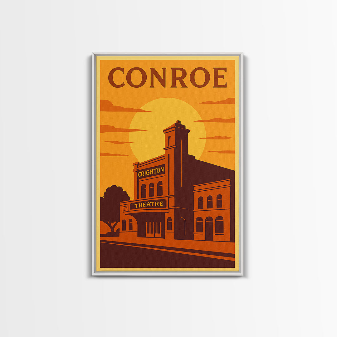 Conroe Texas Travel Poster, Canvas Print, Golden Poster Art, Conroe Art Print, Vintage Travel Print, Retro Travel Print, City Illustration