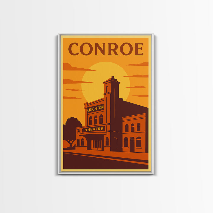 Conroe Texas Travel Poster, Canvas Print, Golden Poster Art, Conroe Art Print, Vintage Travel Print, Retro Travel Print, City Illustration
