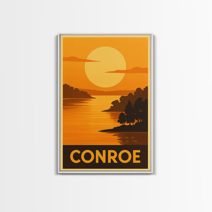 Conroe Travel Poster, Canvas Print, Golden Travel Poster Art, Conroe Poster Print, Living Room Wall Art, Home Office Decor, Wall Art