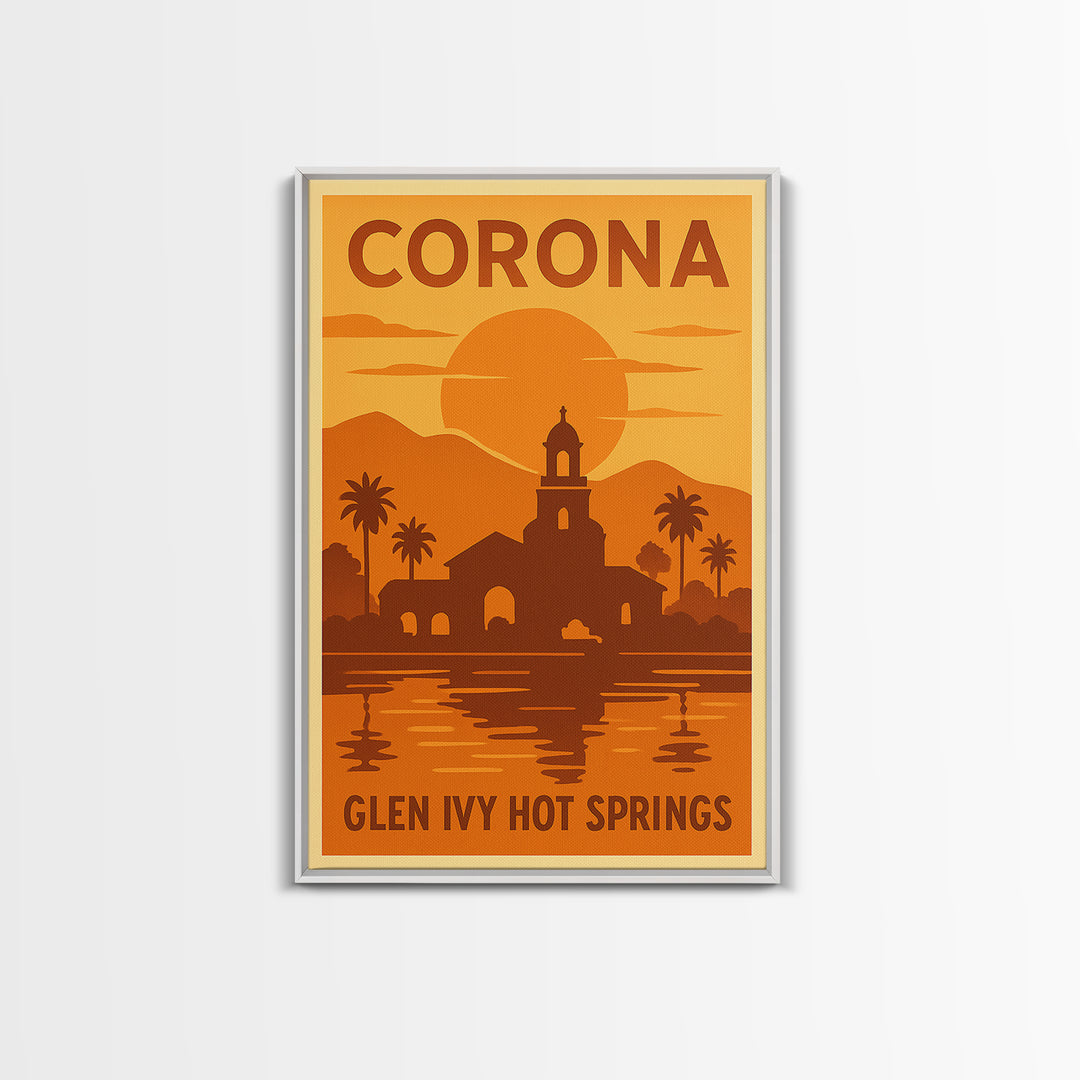 Corona California Travel Poster, Canvas Print, Gold Art Deco Poster Art, Corona City Art, Travel Art Print, Retro Travel Print, Wall Decor