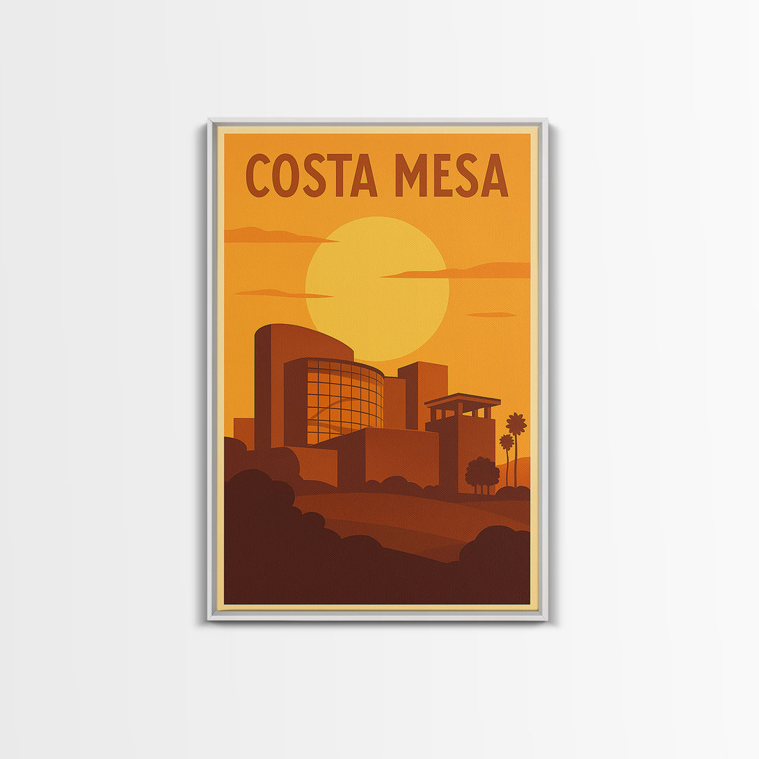 Costa Mesa California Travel Poster, Canvas Print, Warm Sunset Silhouette Art, Costa Mesa Wall Art, Travel Prints, Travel Art Print