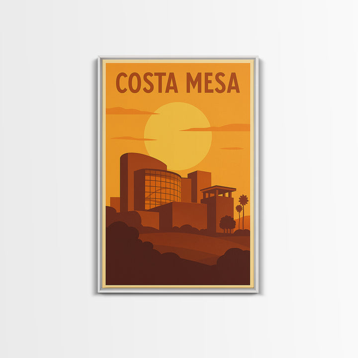 Costa Mesa California Travel Poster, Canvas Print, Warm Sunset Silhouette Art, Costa Mesa Wall Art, Travel Prints, Travel Art Print