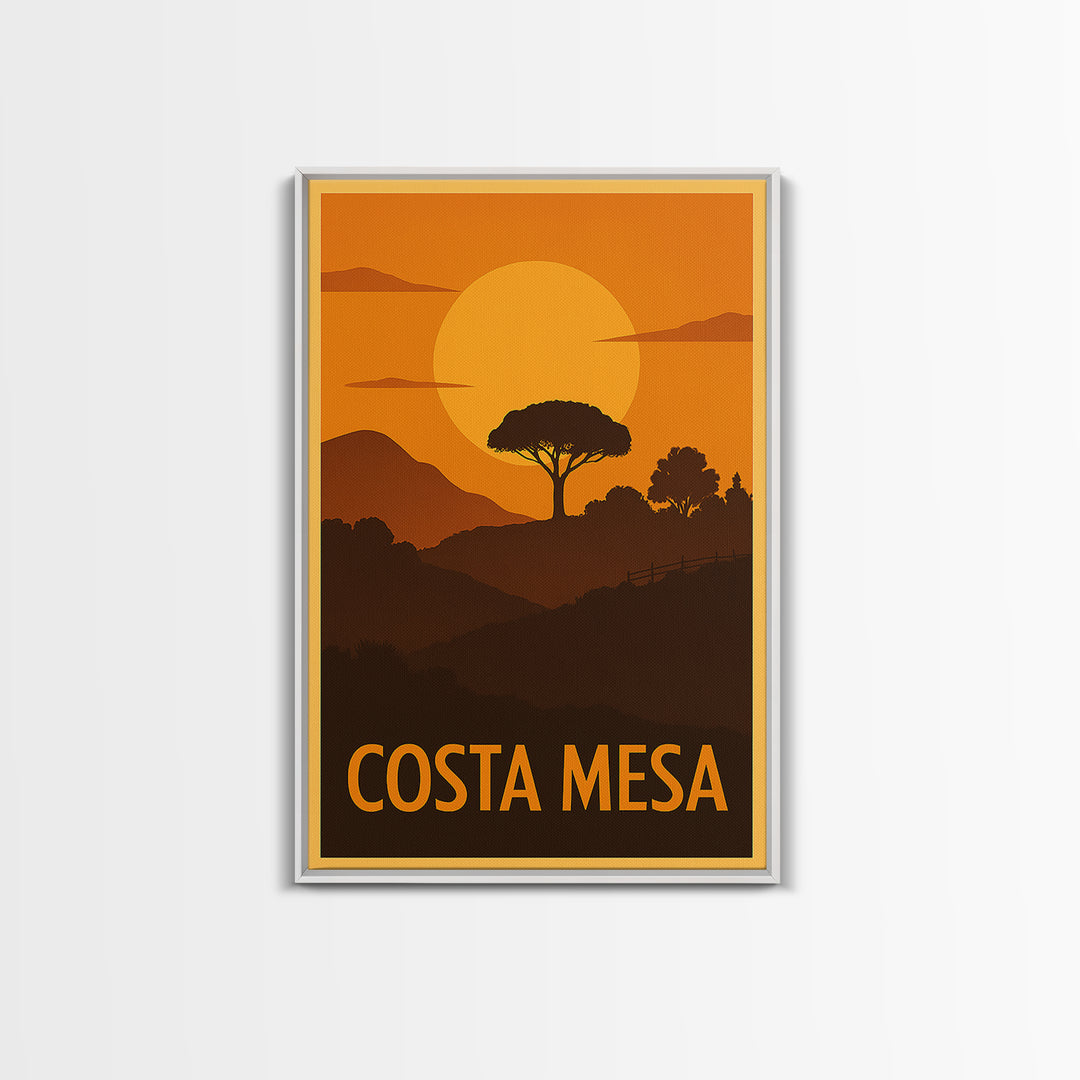 Costa Mesa Travel Poster, Canvas Print, Gold Art Deco Poster Art, Costa Mesa City Art, Gift For Travelers, Mid Century Wall Art