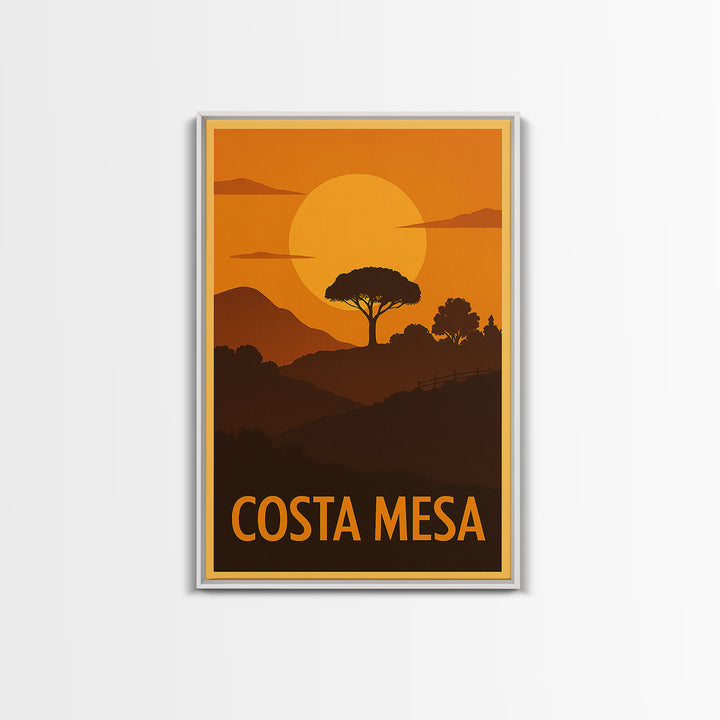 Costa Mesa Travel Poster, Canvas Print, Gold Art Deco Poster Art, Costa Mesa City Art, Gift For Travelers, Mid Century Wall Art
