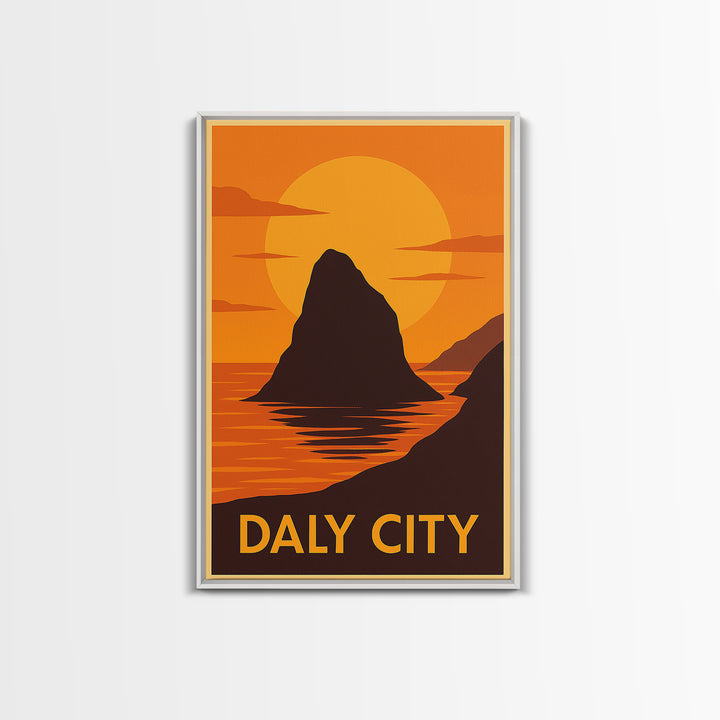 Daly City Travel Poster, Framed Canvas Print, Gold Art Deco Poster Art, Daly City Wall Art, Gift For Travelers, Fine Art Print