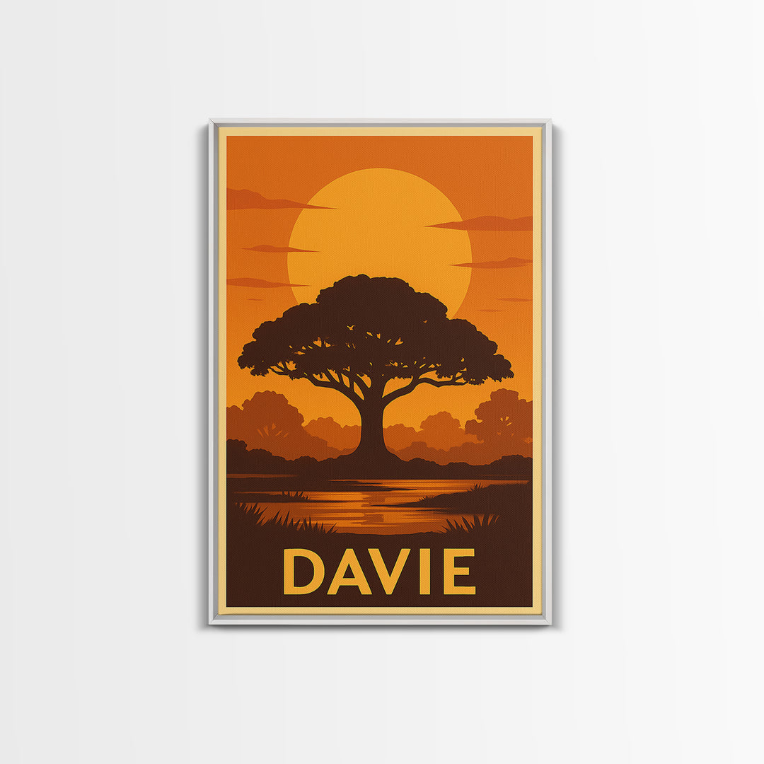 Davie Travel Poster, Canvas Print, Gold Art Deco Poster Art, Davie City Art, Wanderlust Decor, Fine Art Print, Watercolor Skyline
