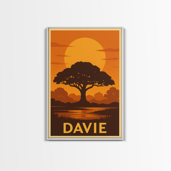 Davie Travel Poster, Canvas Print, Gold Art Deco Poster Art, Davie City Art, Wanderlust Decor, Fine Art Print, Watercolor Skyline