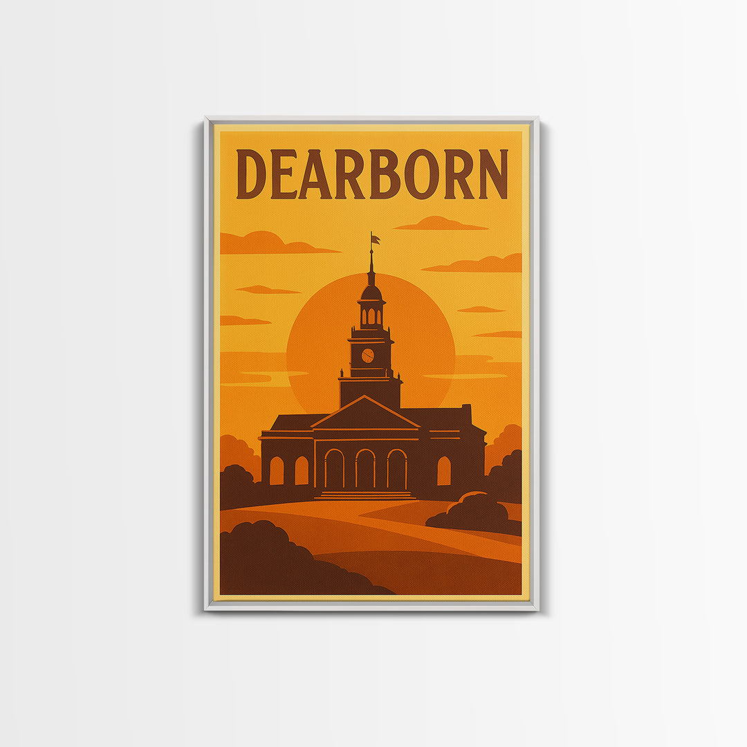 Dearborn Michigan Travel Poster, Canvas Print, Gold Art Deco Poster Art, Dearborn Wall Art, Travel Poster Art, Wall Decor, Office Decor