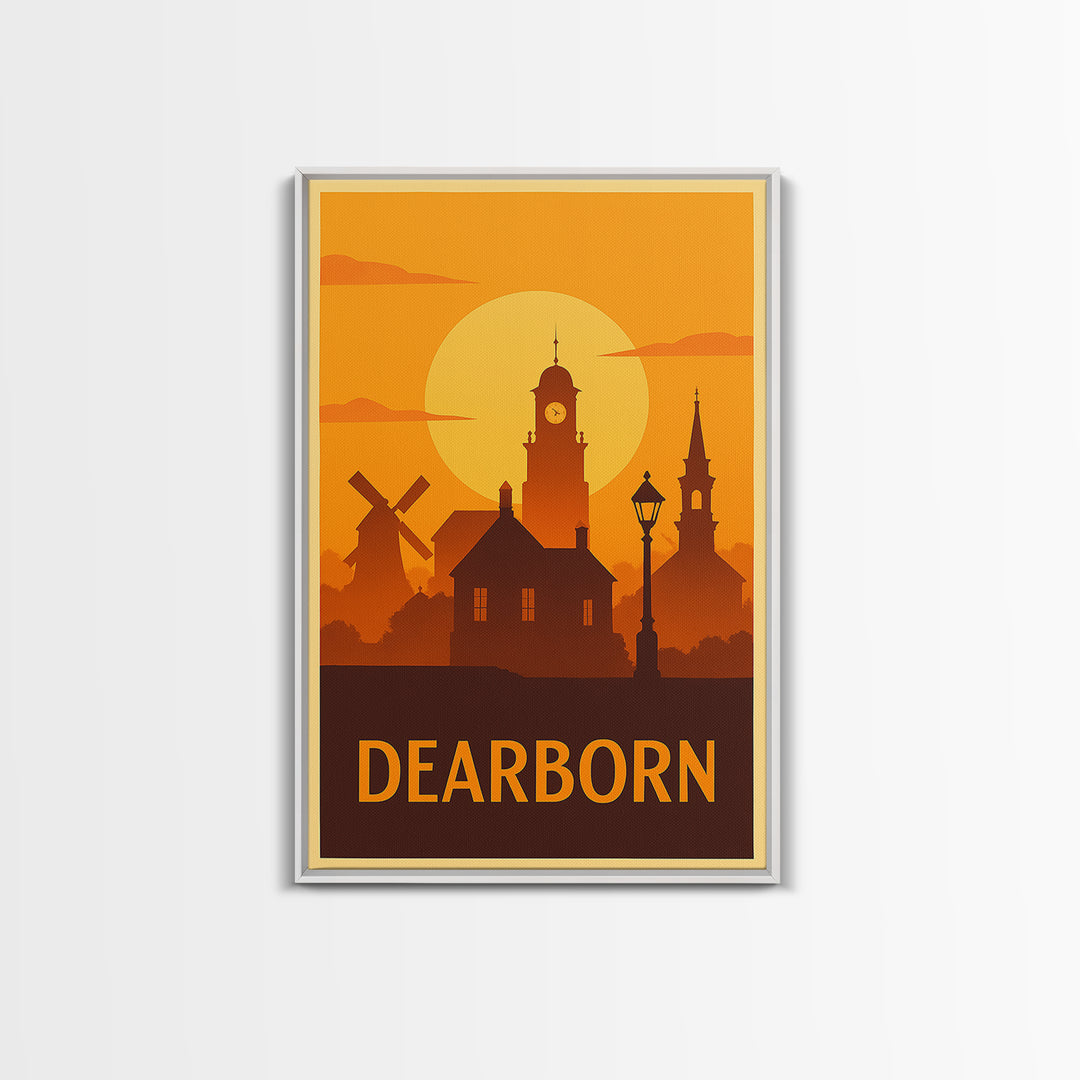Dearborn Travel Poster, Canvas Print, Golden Travel Poster Art, Dearborn Travel Art, Wanderlust Decor, Travel Poster Set, Travel Art Print