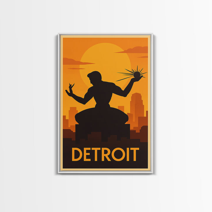 Detroit Travel Poster, Framed Canvas Print, Vintage Deco Wall Art, Detroit Travel Art, City Art Print, Travel Wall Art, Fine Art Print