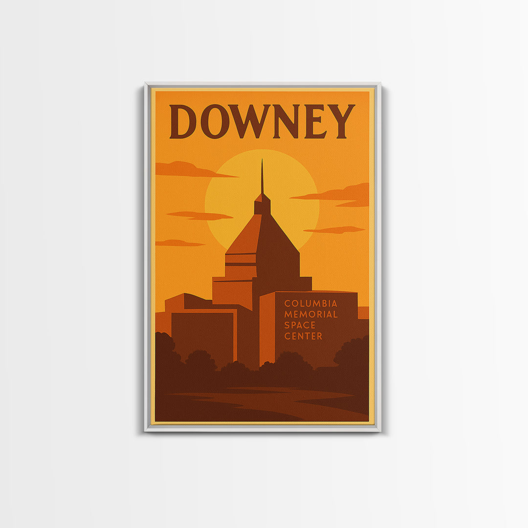 Downey California Travel Poster, Canvas Print, Gold Art Deco Poster Art, Downey Wall Art, Gift For Travelers, Retro Travel Print, Wall Decor