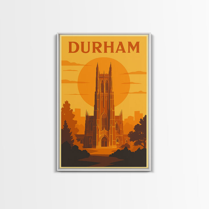 Durham North Carolina Travel Poster, Canvas Print, Warm Sunset Silhouette Art, Durham Wall Art, Vintage City Art, Travel Wall Art