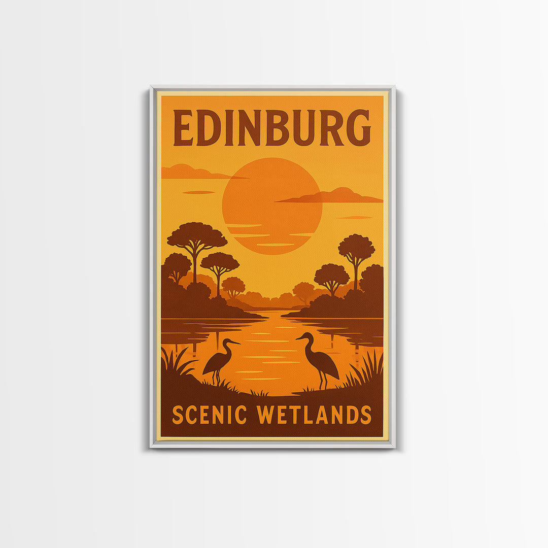 Edinburg Texas Travel Poster, Framed Canvas Print, Vintage Deco Wall Art, Edinburg Wall Art, Mid Century Wall Art, Gift For Travelers