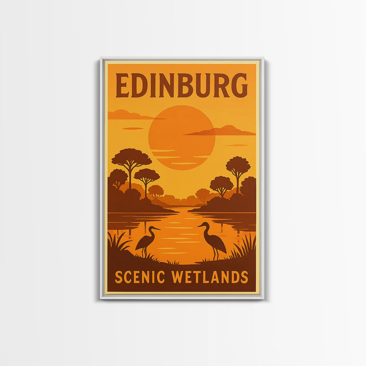 Edinburg Texas Travel Poster, Framed Canvas Print, Vintage Deco Wall Art, Edinburg Wall Art, Mid Century Wall Art, Gift For Travelers