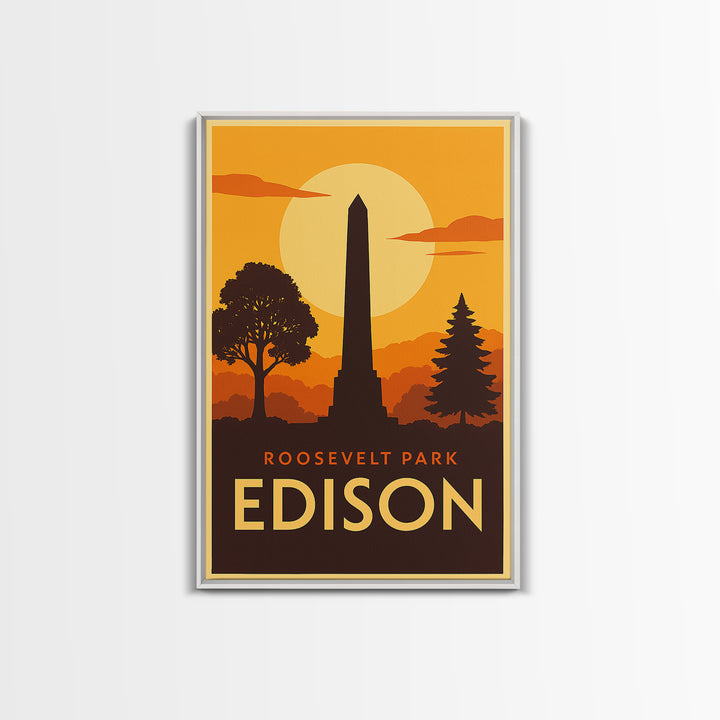 Edison Travel Poster, Canvas Print, Warm Sunset Silhouette Art, Edison Travel Art, Vintage City Poster, Mid Century Wall Art, Art Print