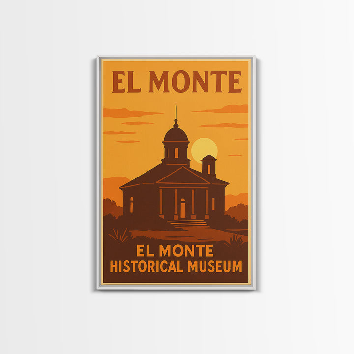 El Monte California Travel Poster, Framed Canvas Print, Warm Sunset Silhouette Art, El Monte Wall Art, Travel Wall Art, Travel Poster Set