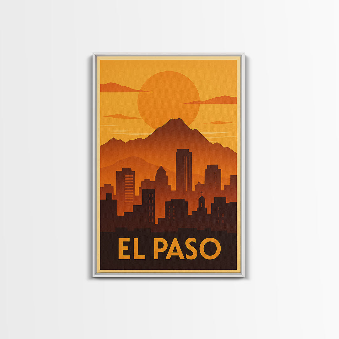 El Paso Travel Poster, Canvas Print, Golden Travel Poster Art, El Paso City Art, Retro Travel Print, Vintage City Art, City Illustration