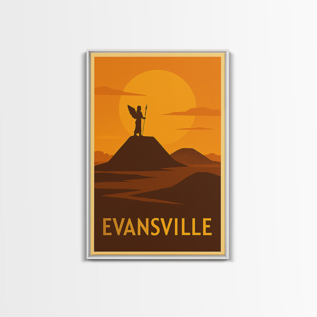 Evansville Travel Poster, Canvas Print, Golden Travel Poster Art, Evansville Poster Print, City Travel Prints, Travel Poster Art