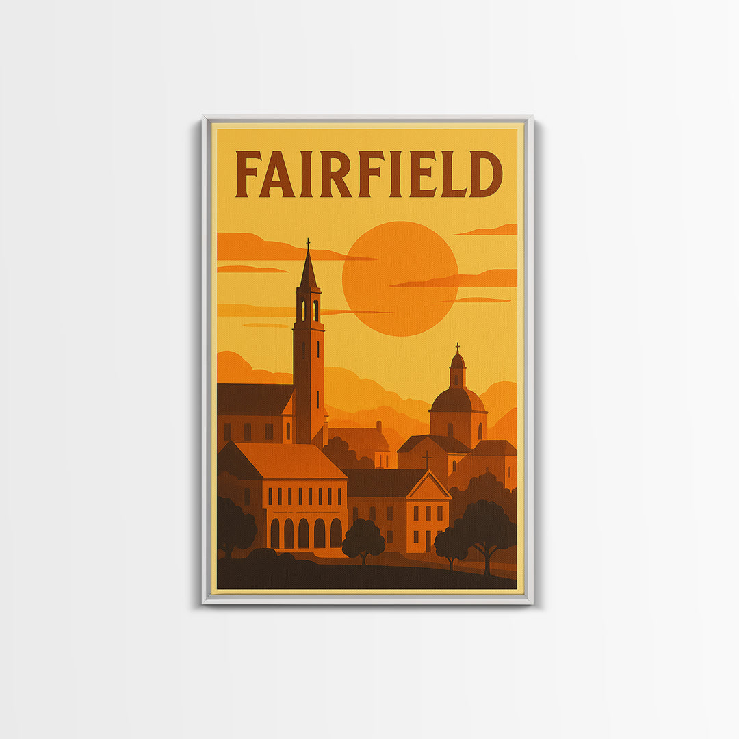 Fairfield California Travel Poster, Canvas Print, Warm Sunset Silhouette Art, Fairfield Wall Art, Vintage Travel Print, Retro Travel Print
