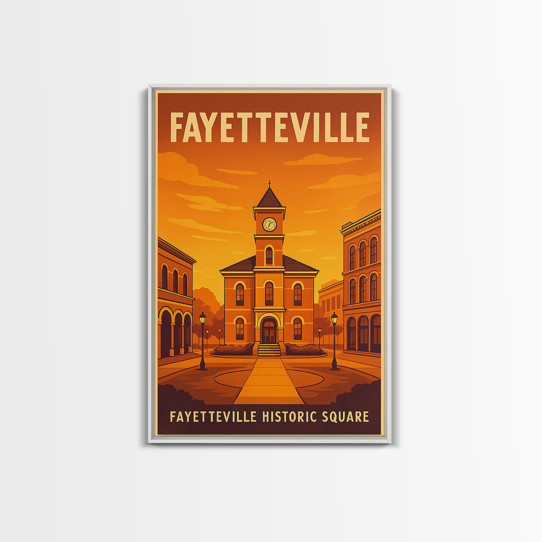 Fayetteville North Carolina Travel Poster, Canvas Print, Golden Travel Poster Art, Fayetteville Art Print, Wall Decor, Retro Travel Print