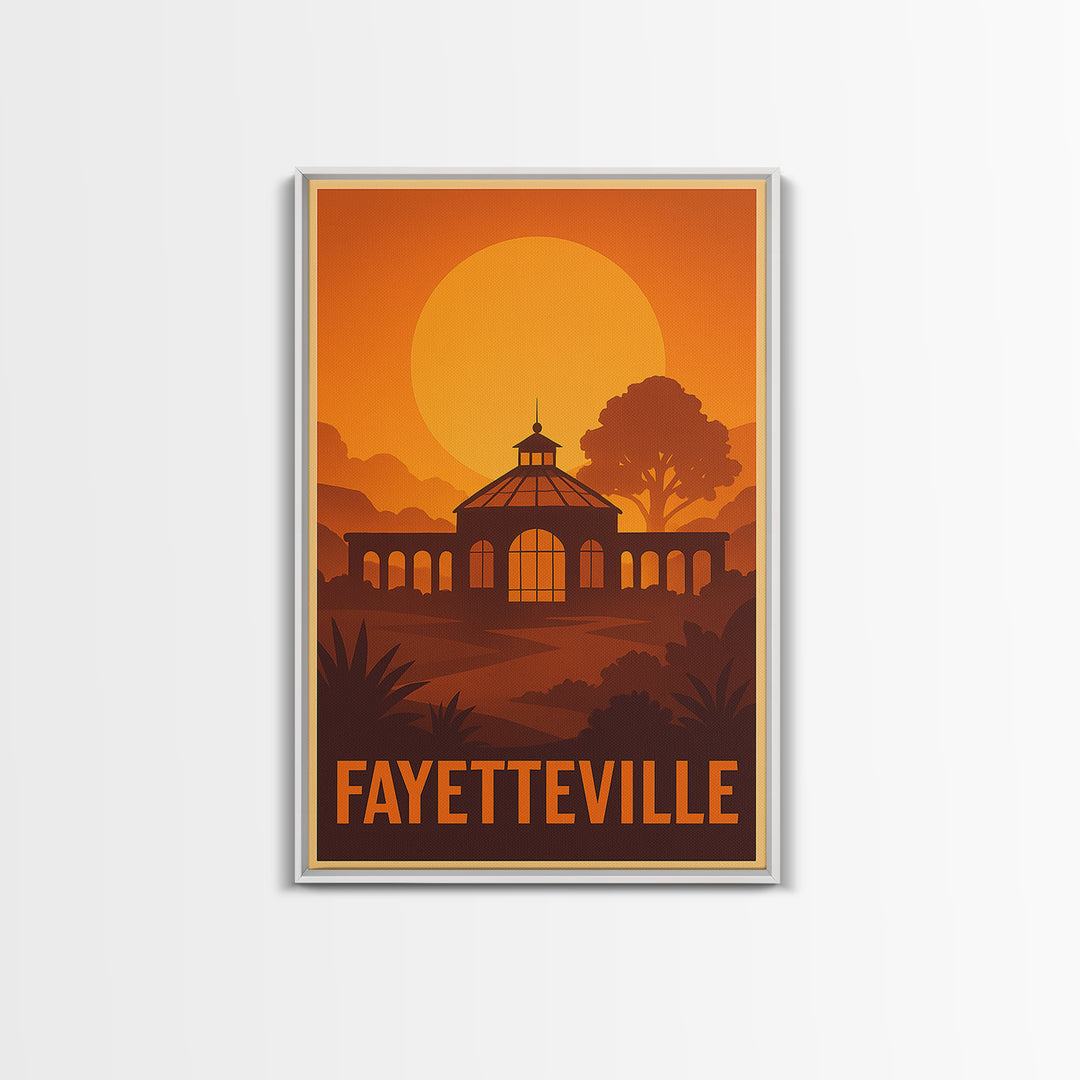 Fayetteville Travel Poster, Canvas Print, Warm Sunset Silhouette Art, Fayetteville Art Print, Travel Wall Art, Retro Travel Print