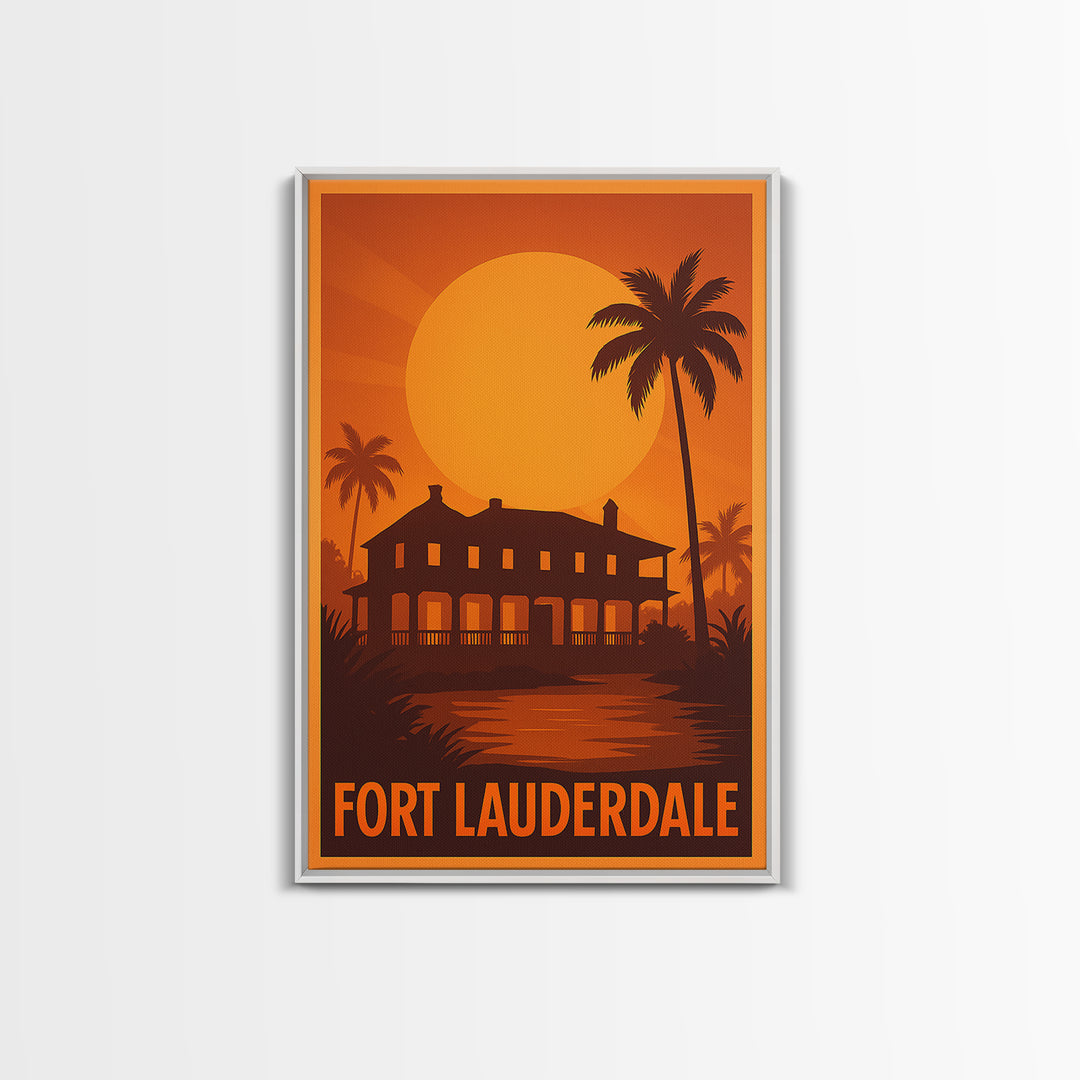Fort Lauderdale Travel Poster, Canvas Print, Golden Travel Poster Art, Fort Lauderdale City Art, Travel Poster Art, Eclectic Wall Decor