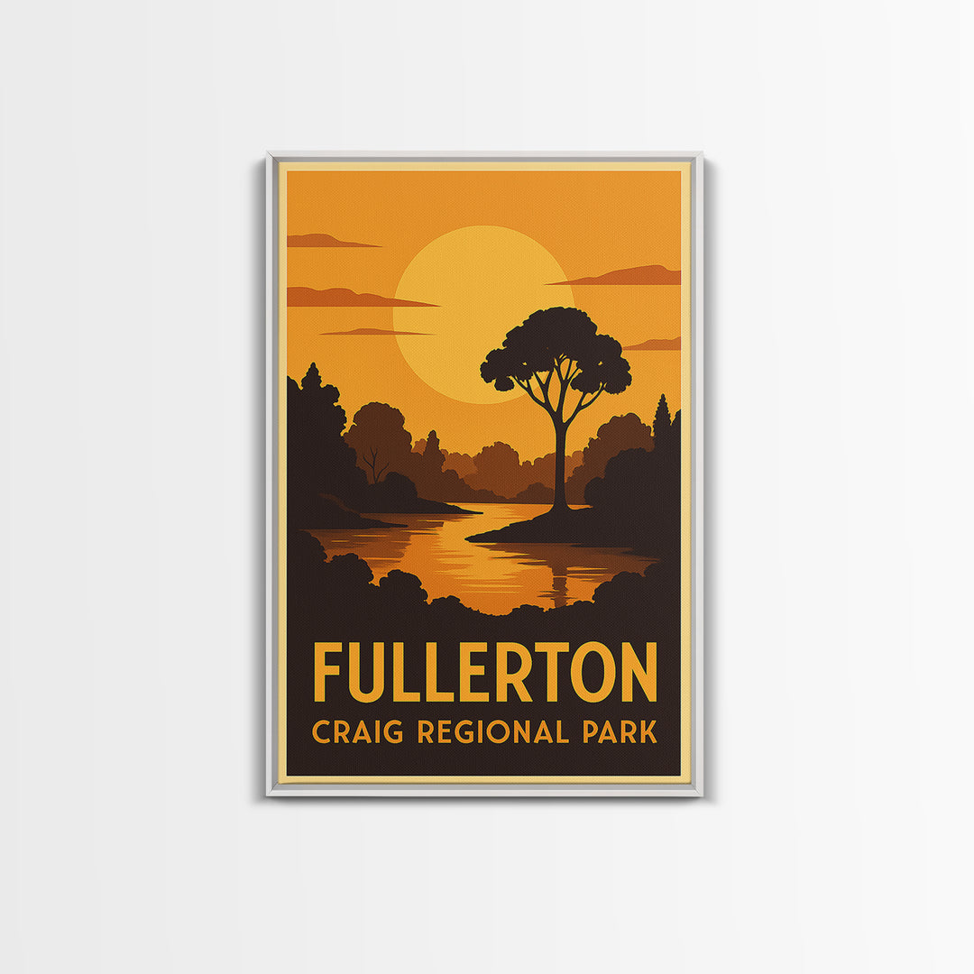 Fullerton Travel Poster, Canvas Print, Warm Sunset Silhouette Art, Fullerton Art Print, City Travel Prints, Vintage Travel Print