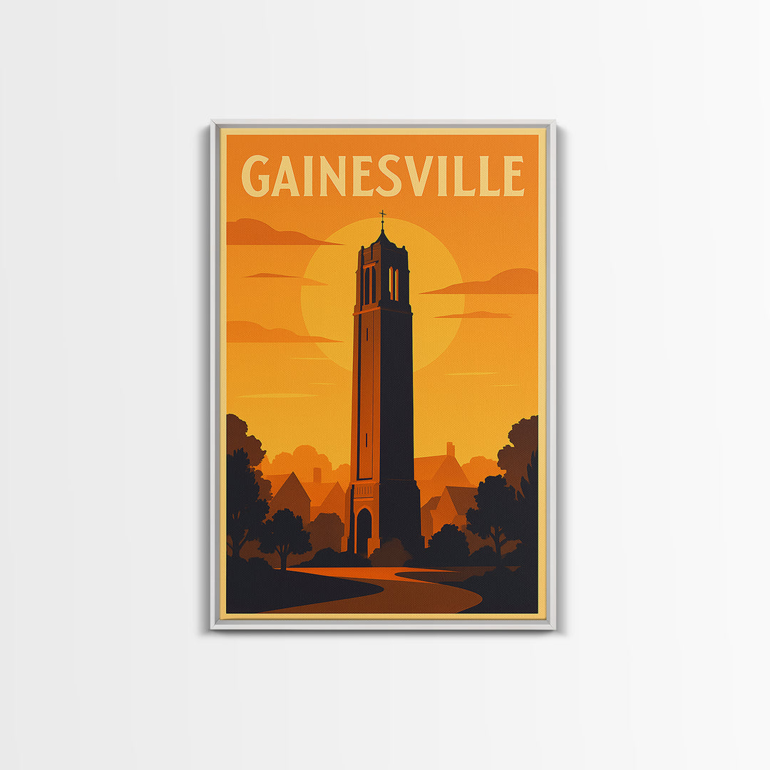 Gainesville Florida Travel Poster, Canvas Print, Gold Art Deco Poster Art, Gainesville Wall Art, City Travel Prints, Travel Art Print