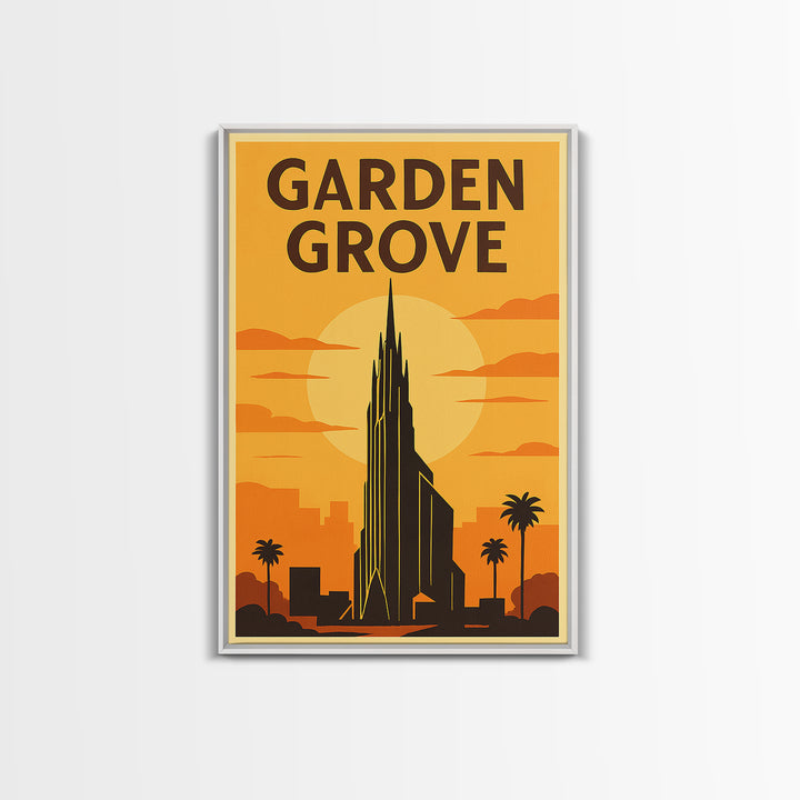 Garden Grove California Travel Poster, Canvas Print, Gold Art Deco Poster Art, Garden Grove Wall Art, City Art, Watercolor Downtown Skyline