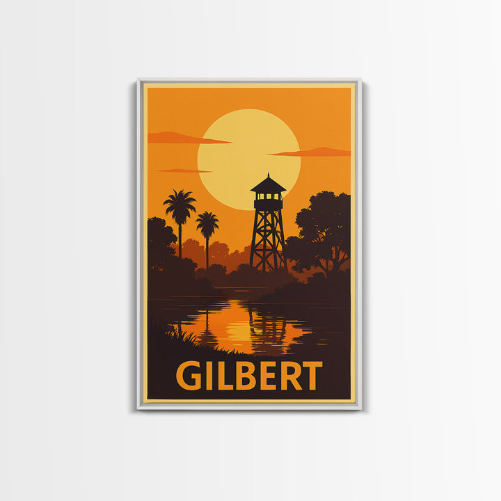 Gilbert Travel Poster, Framed Canvas Print, Golden Travel Poster Art, Gilbert Travel Art, Travel Wall Decor, Travel Wall Art, Design 2